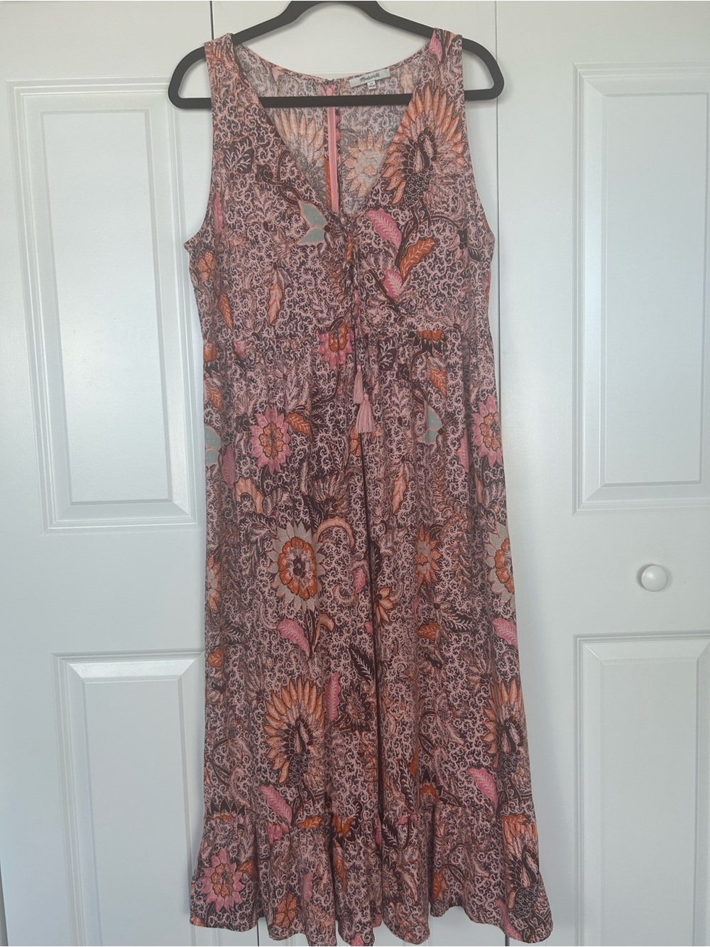 Madewell Pink and Brown Floral Tie-Front Maxi Dress